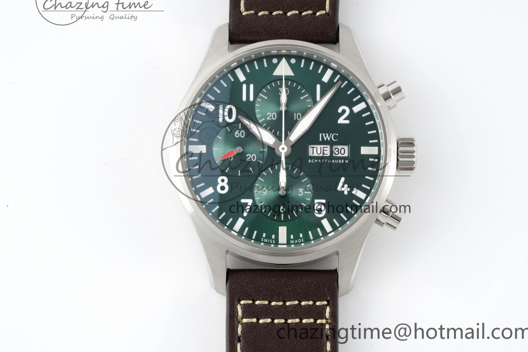 MIROTIME 0312 Bright Pilot Chrono SS AZF 1:1 Best Edition Green Dial on Brown Leather Strap A 7059